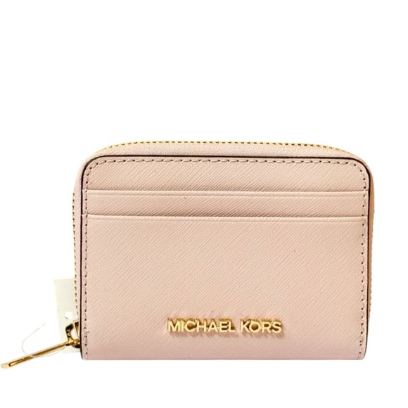 Michael Kors Jet Set Travel Card Case Zip Around Wallet Pink Powder Blush - Picture 1 of 11